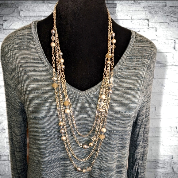 Apt. 9 Grey V-Neck Long Sleeve Shark Bite Hem Top High Low Blue Hemline T2 - Picture 2 of 10